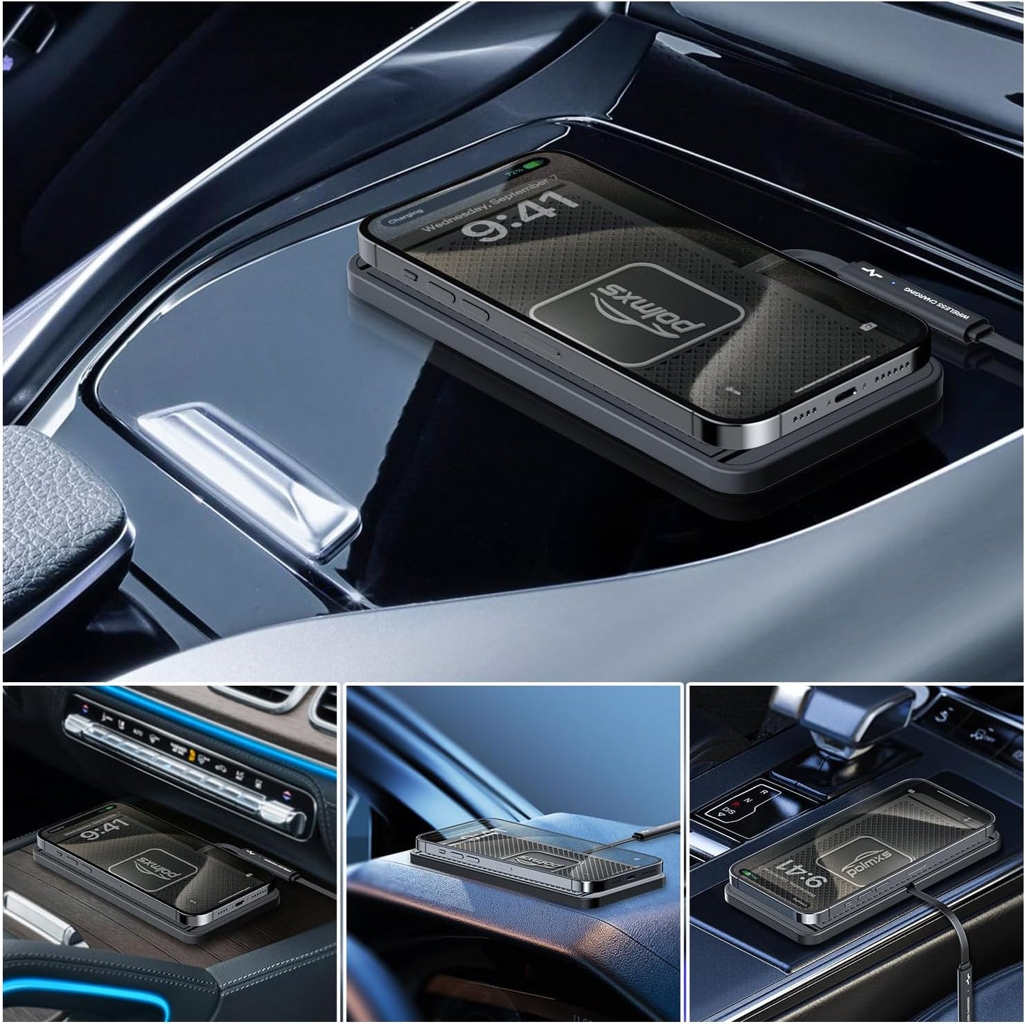 Wireless Charger Car Charging Pad 15W Fast Wireless Phone Charger Cell Phone Cordless Charging Mat