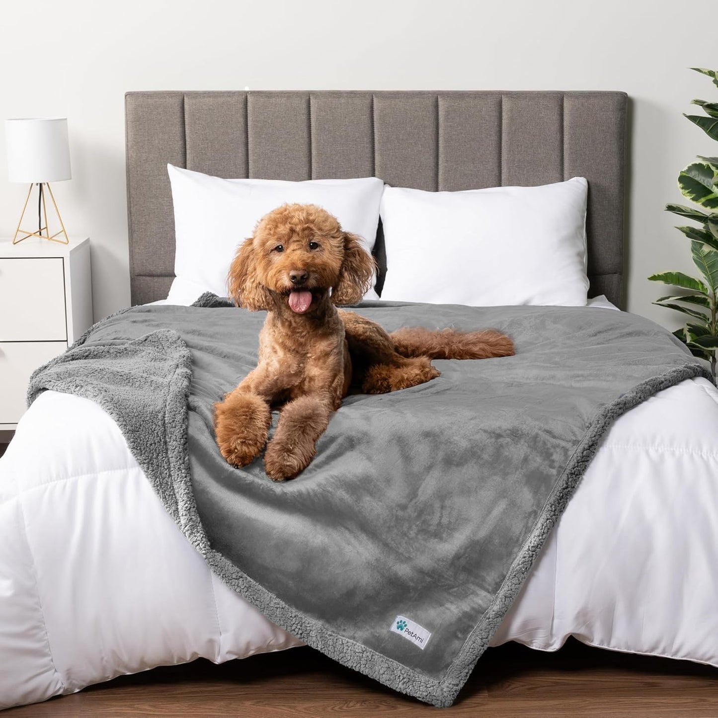 Waterproof Dog Blanket for Small Medium Dog Puppy Cat Throw for Couch Cover Leakproof Protection, Sherpa Fleece, Reversible Soft Washable 29X40 Plaid Navy Blue
