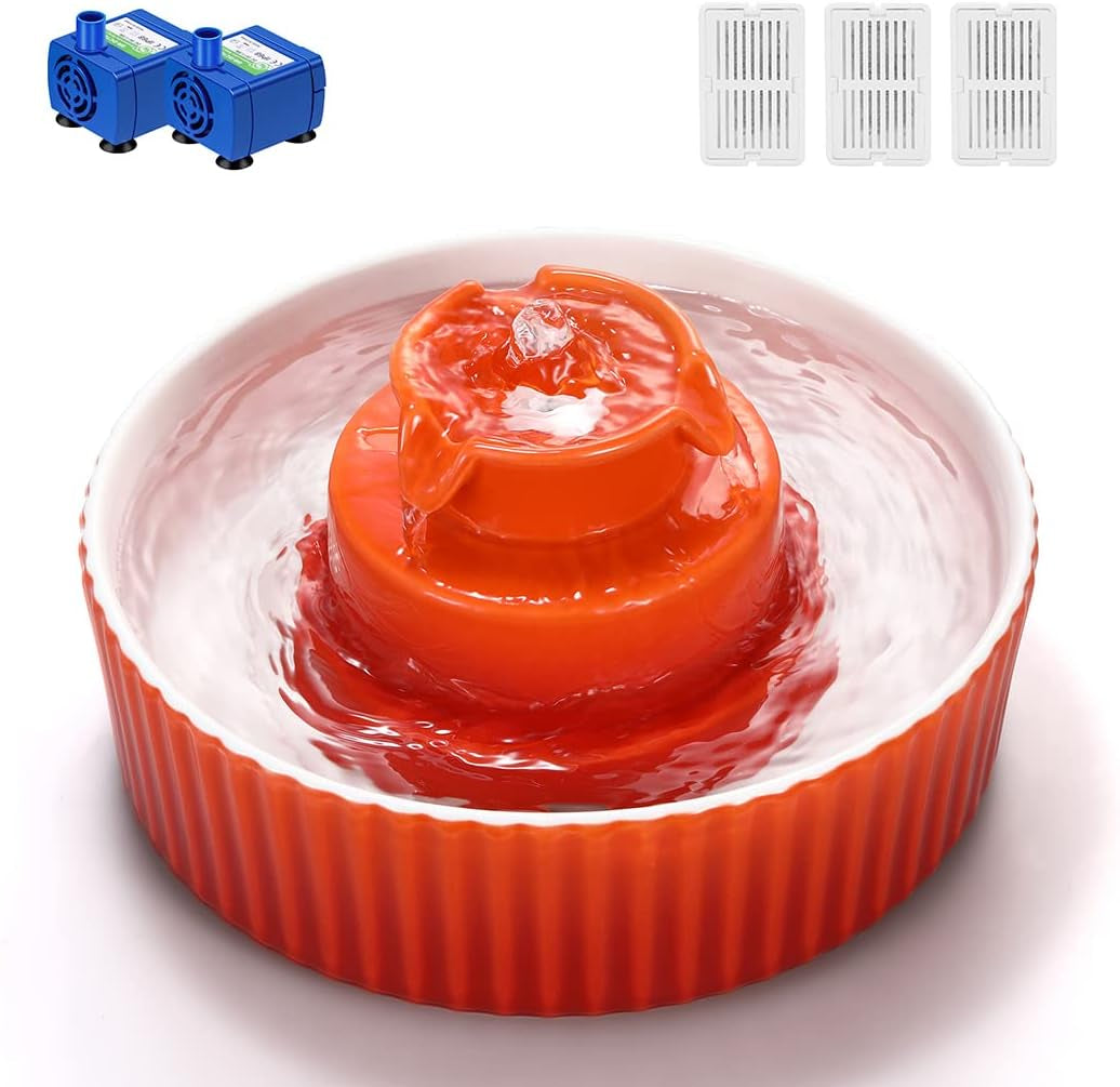 Ceramic Cat Water Fountain, 2.1L/71Oz Cupcake Cat Fountain for Dog and Cat Indoor, 2 Ultra Quiet Pumps (Green)