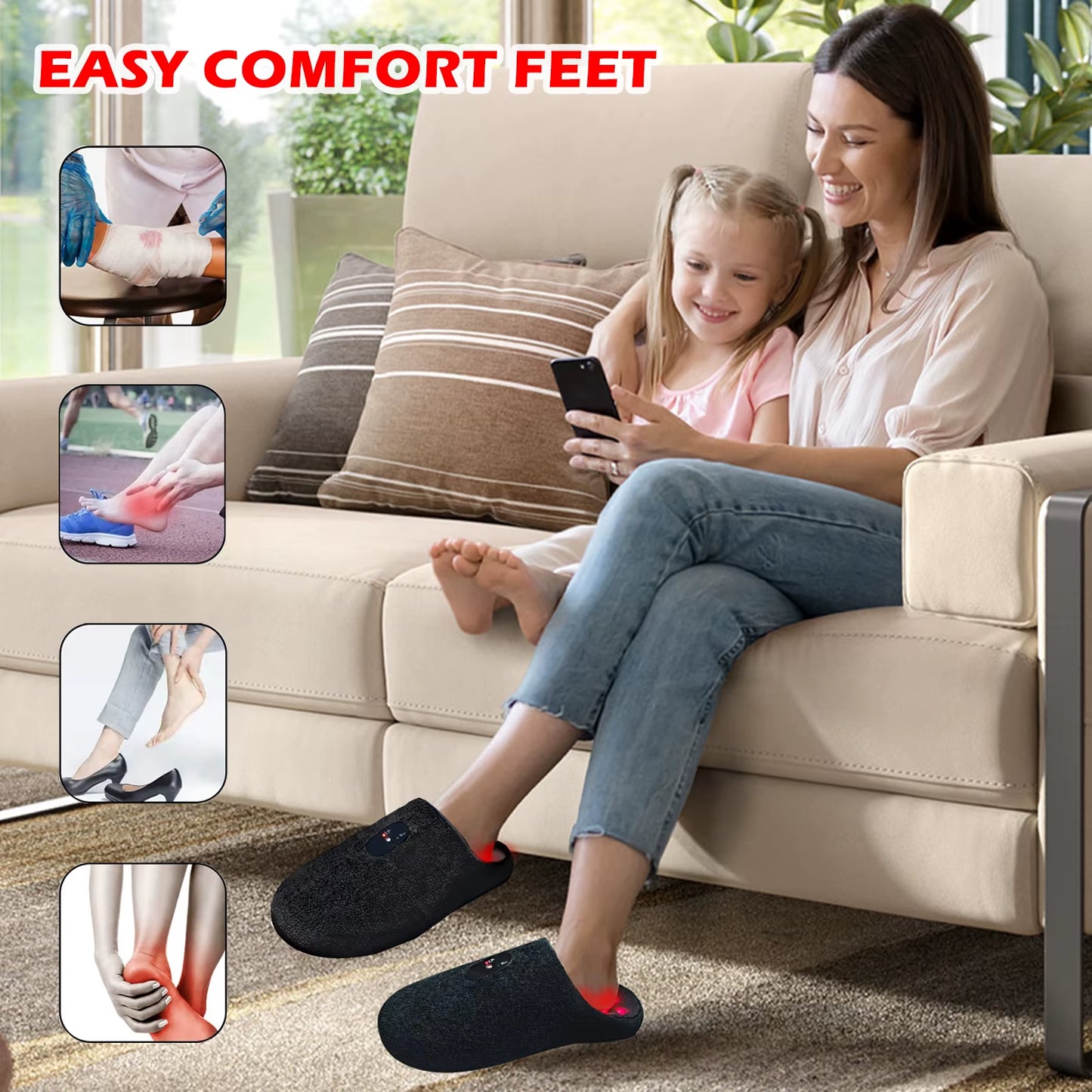 460Nm 660Nm 850Nm Blue Red Infrared Light Rechargeable Wearable Device Pain Relief LED Feet Therapy Slipper