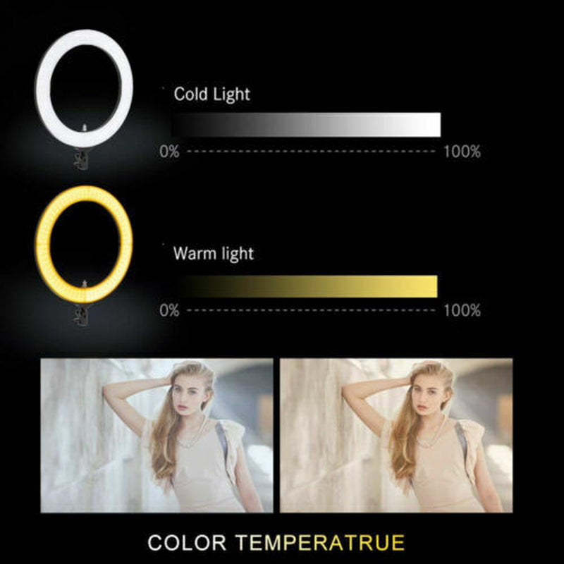 18" LED Ring Light Kit with Stand Dimmable 6000K