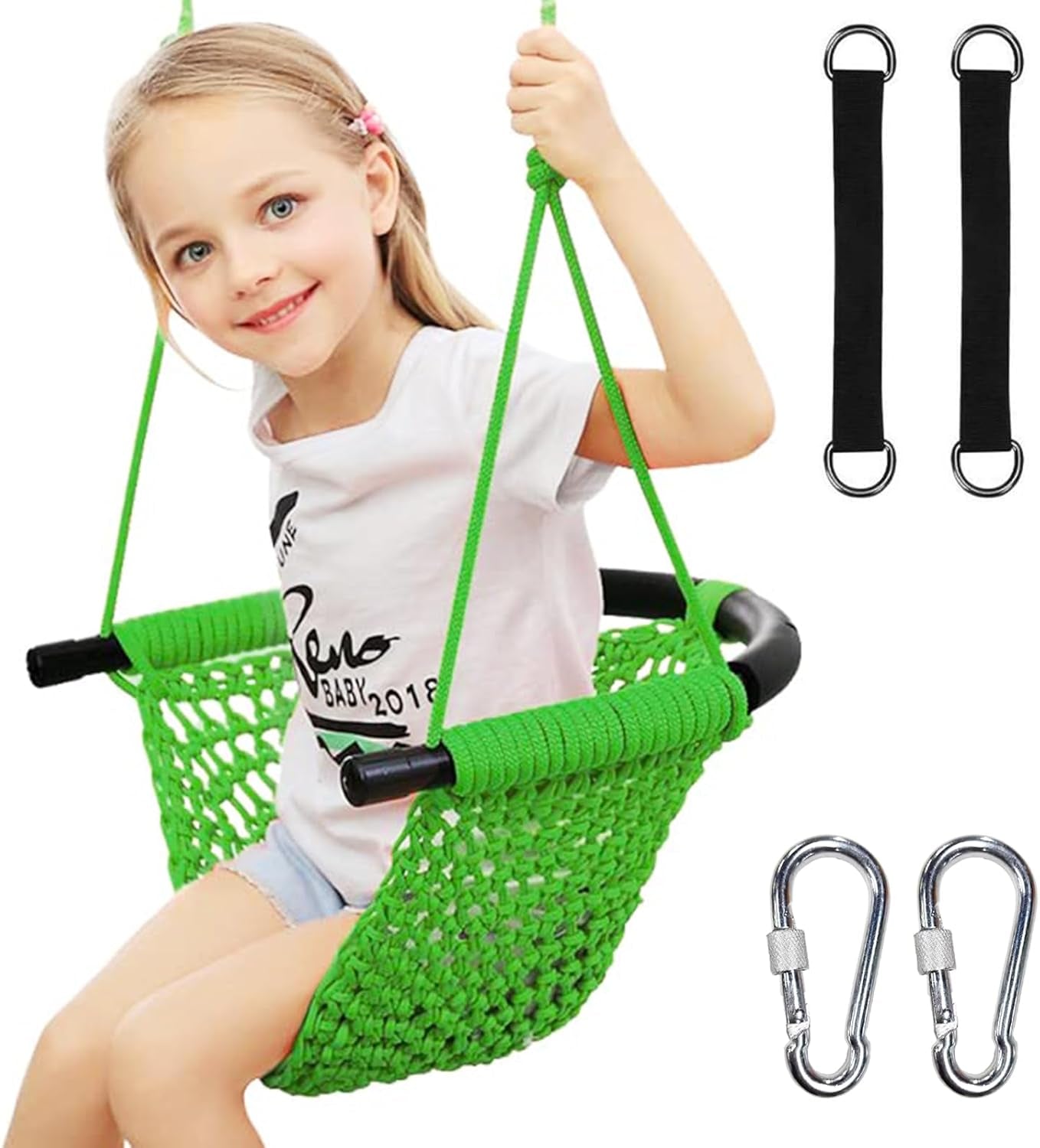 Kids Swing for Swing Set, Heavy Duty Rope Swings with Snap Hooks and Straps, 440LBS Capacity, Toddler Swing Seat for Indoor Porch, Outdoor Playground, Tree, Blue