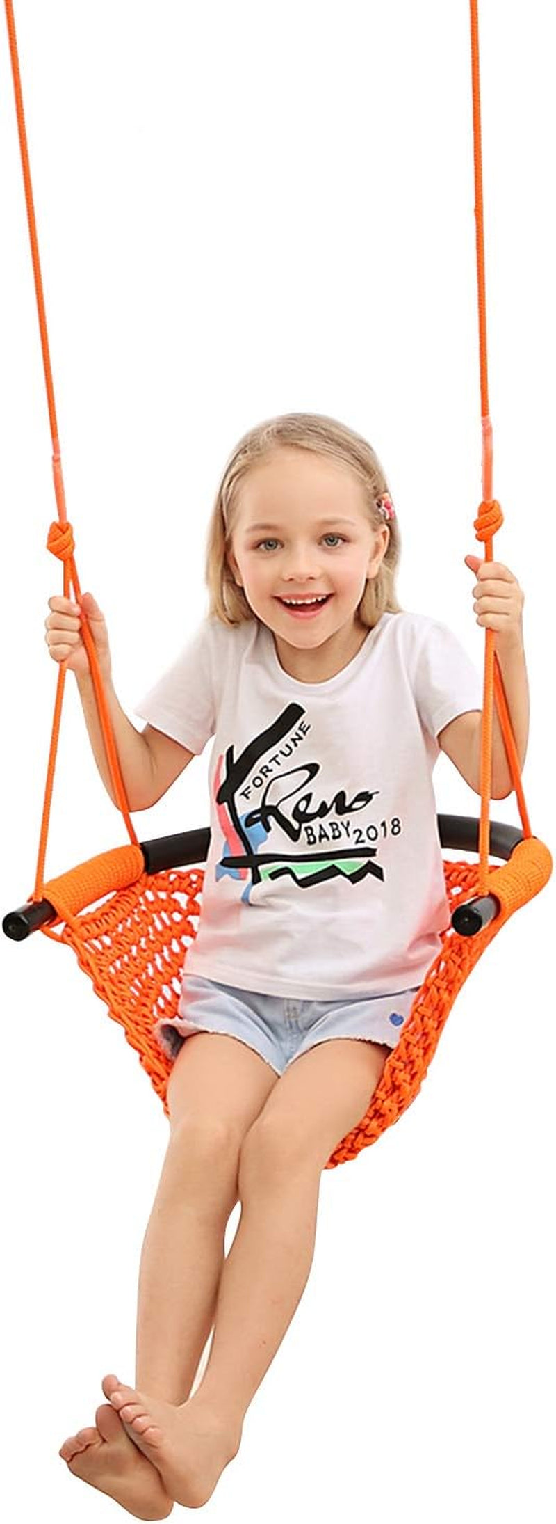 Swing Seat for Kids Heavy Duty Rope Play Secure Children Swing Set,Perfect for Indoor,Outdoor,Playground,Home,Tree,With Snap Hooks and Swing Straps,440 Lbs Capacity,Pink
