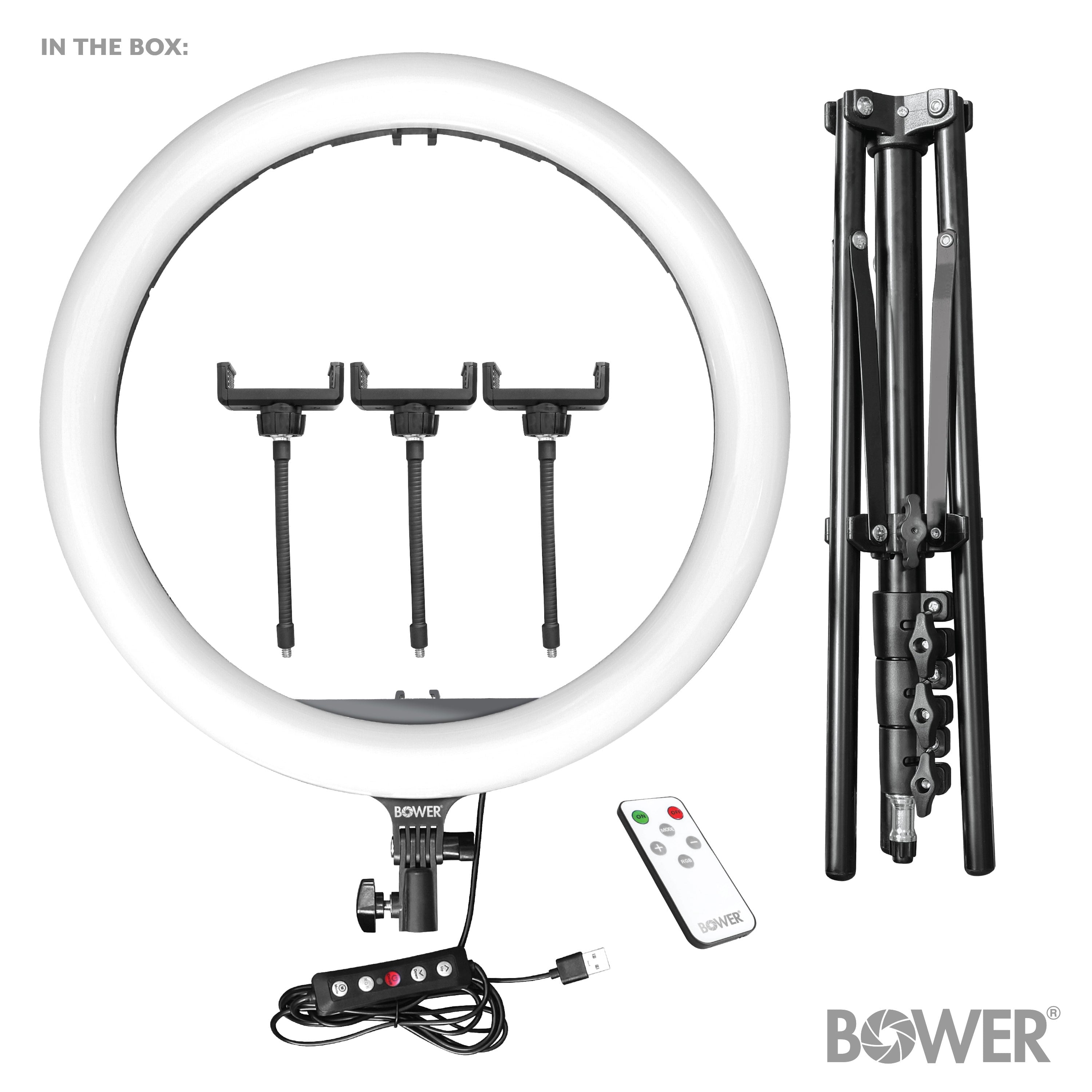 Brand 16-Inch White and RGB LED Ring Light Kit with Tripod; Black