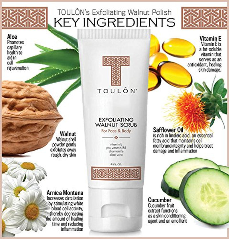 Exfoliating Scrub Set - Body Scrub Set - Skin Care Gift Set for Women & Men - Natural Spa Bath and Shower Kit with Exfoliating Walnut Body & Face Scrub & anti Aging Face Cleanser for Gentle Face Wash