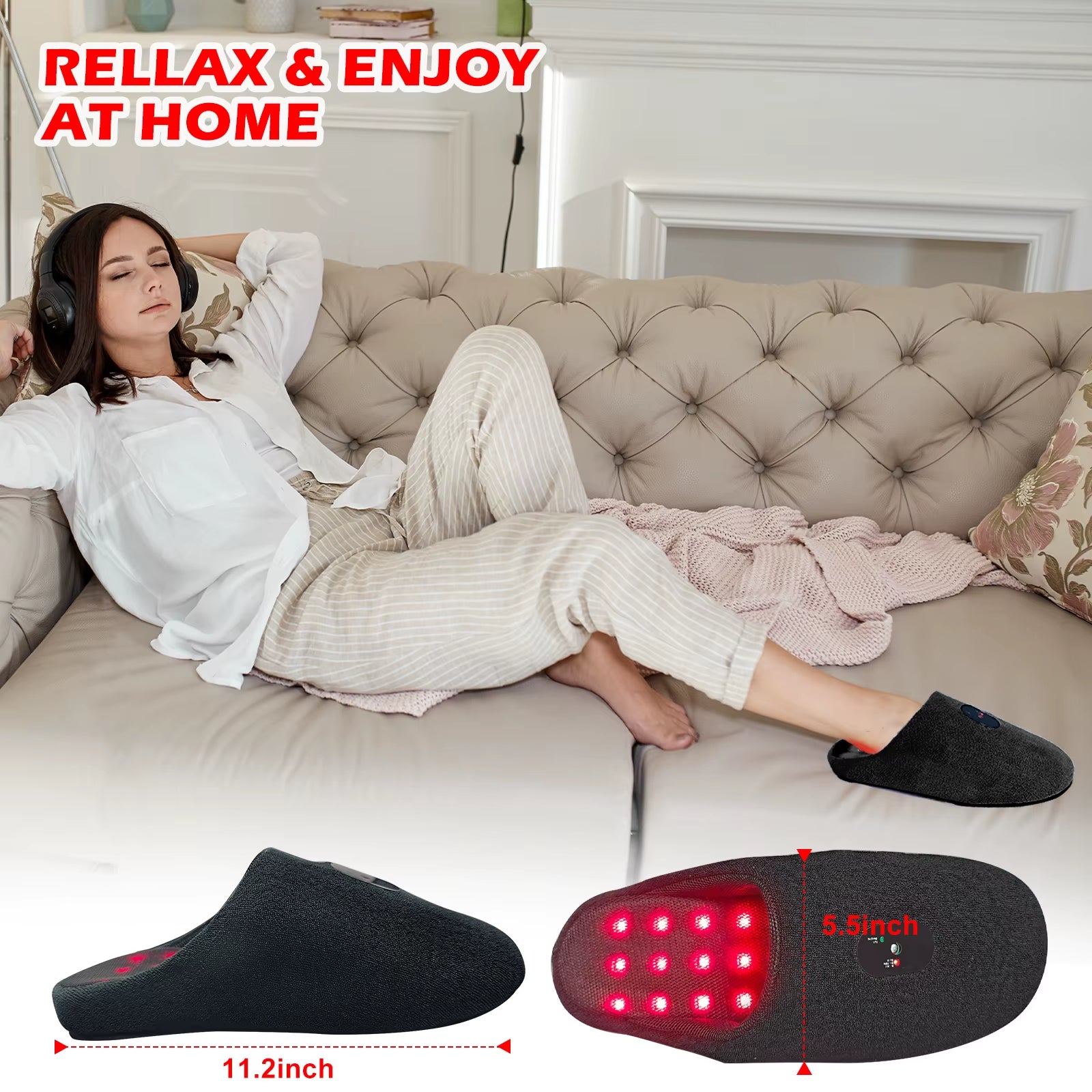 460Nm 660Nm 850Nm Blue Red Infrared Light Rechargeable Wearable Device Pain Relief LED Feet Therapy Slipper