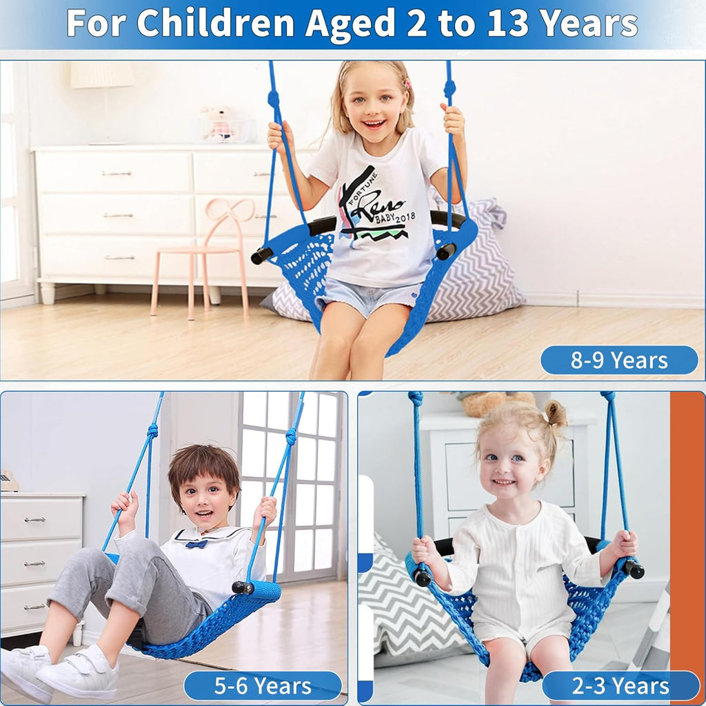 Kids Swing for Swing Set, Heavy Duty Rope Swings with Snap Hooks and Straps, 440LBS Capacity, Toddler Swing Seat for Indoor Porch, Outdoor Playground, Tree, Blue