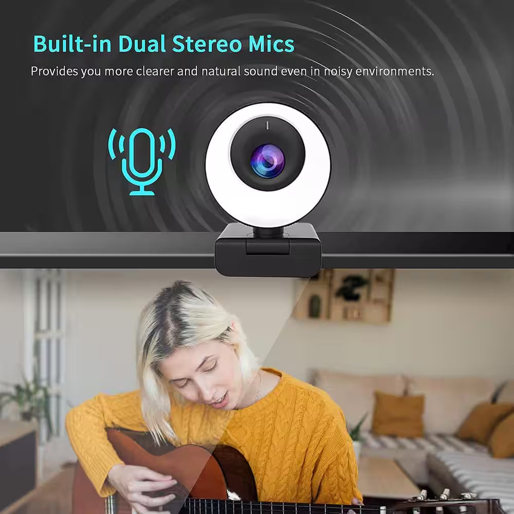 Full HD 1080P 60FPS USB Webcam with Lights in Black (1-Pack)