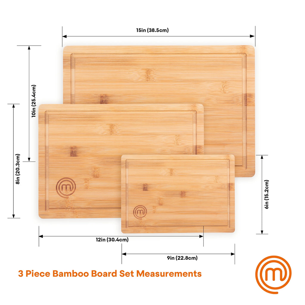 3 Piece Bamboo Cutting Board Set, Natural, Sustainable