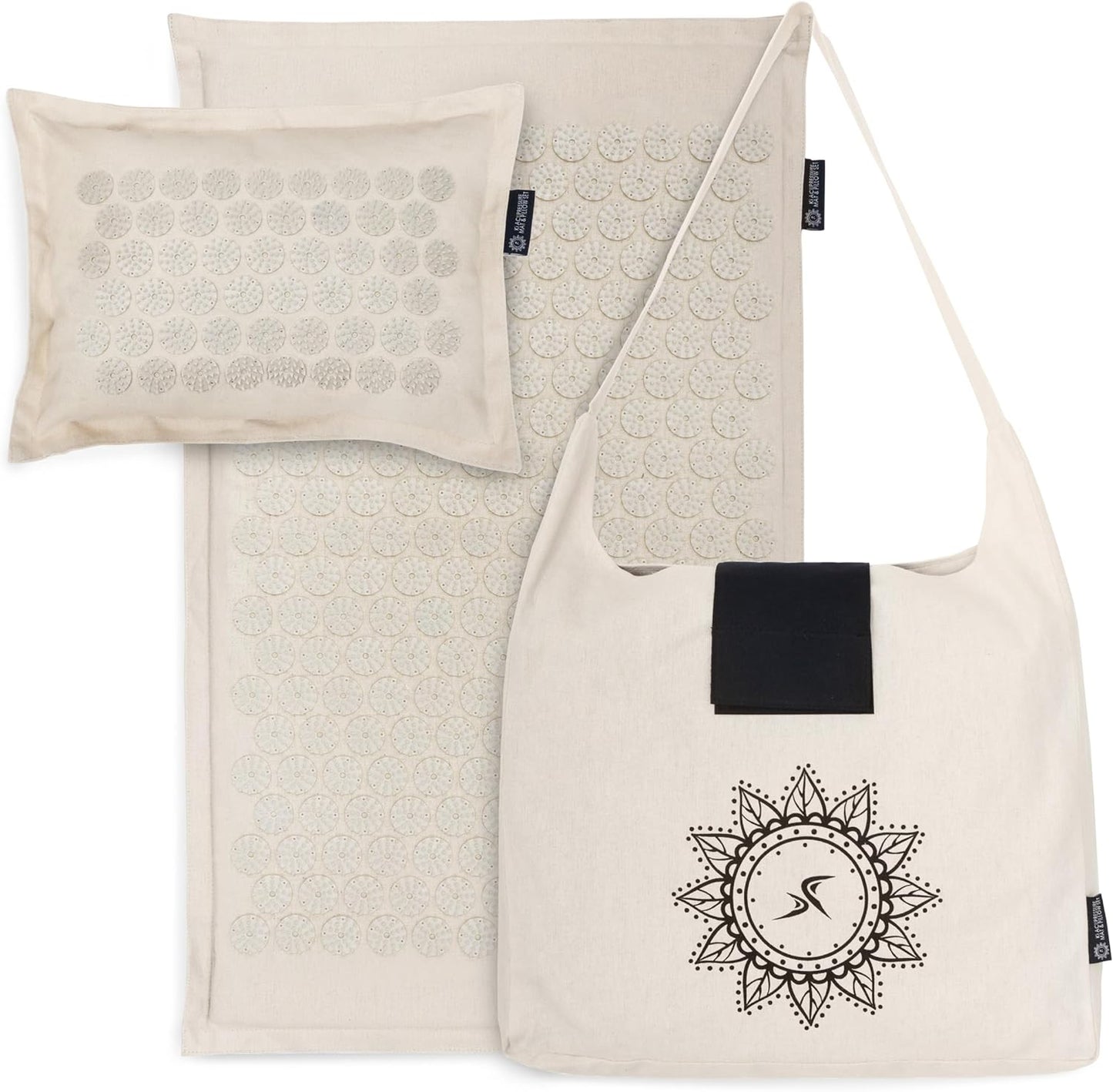 Ki Acupressure Mat and Pillow Set with 100% Natural Linen for Back/Neck Pain Relief and Muscle Relaxation, Sand Dunes