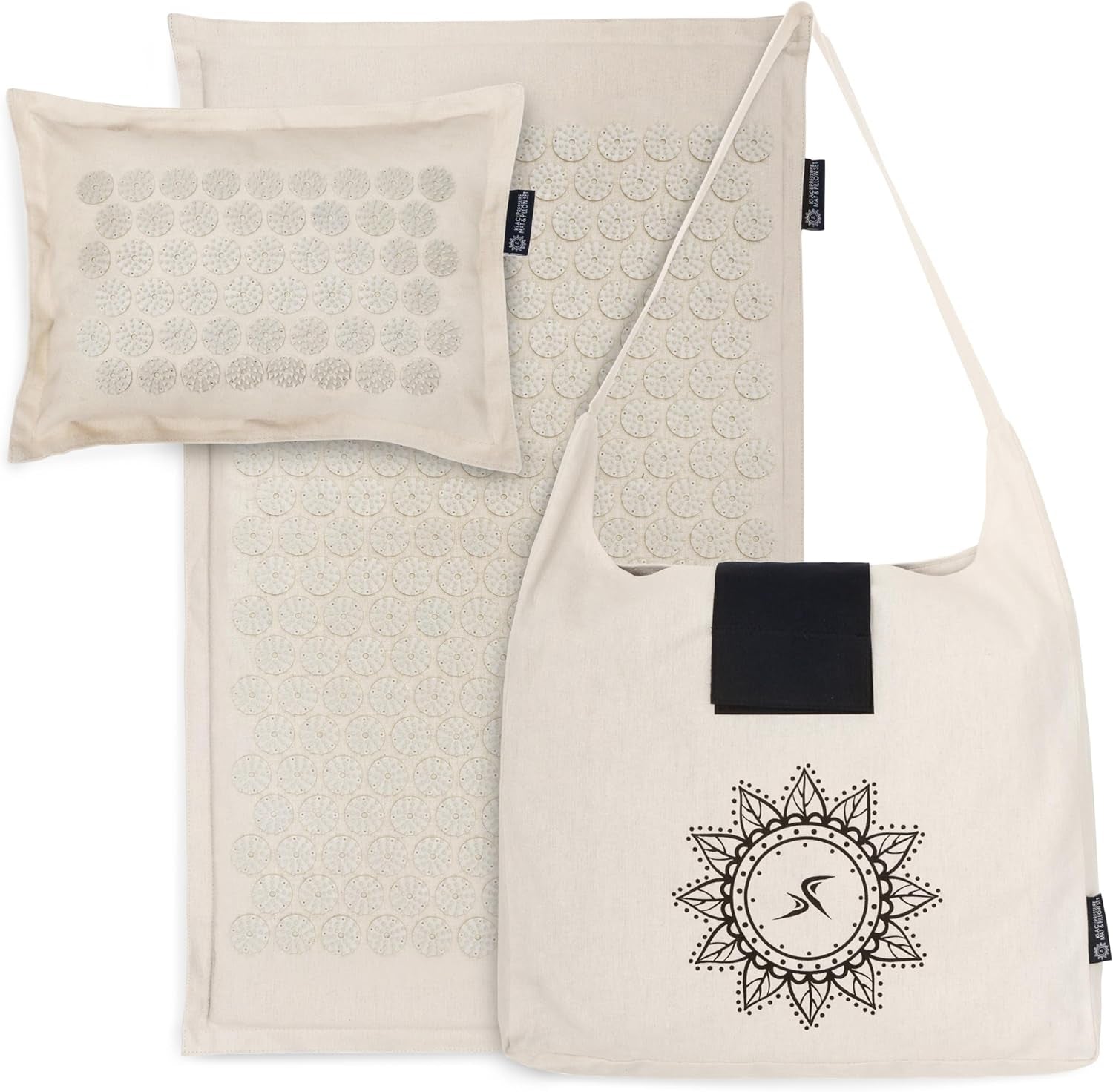 Ki Acupressure Mat and Pillow Set with 100% Natural Linen for Back/Neck Pain Relief and Muscle Relaxation, Sand Dunes