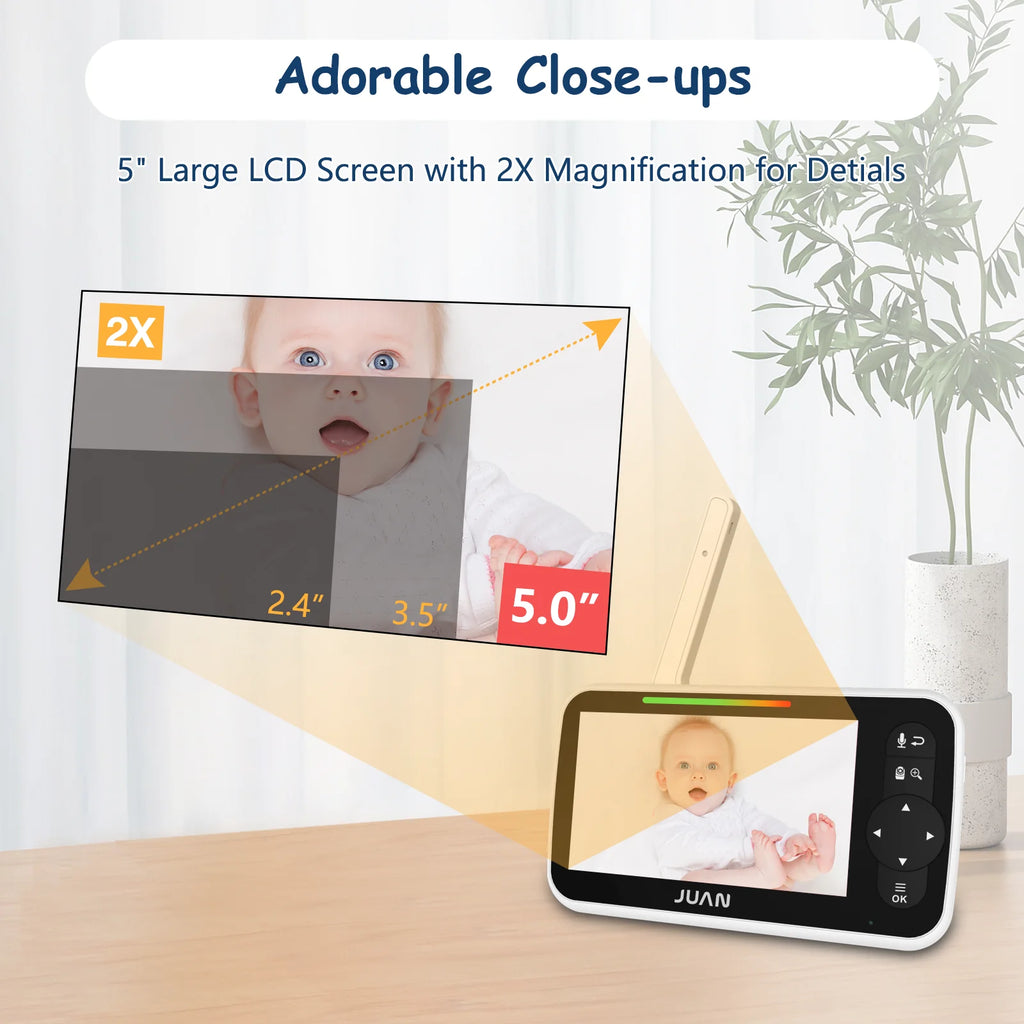 Baby Monitor with Camera and Audio, Video Baby Monitor with No Wifi, 5 Inch Large LCD Screen