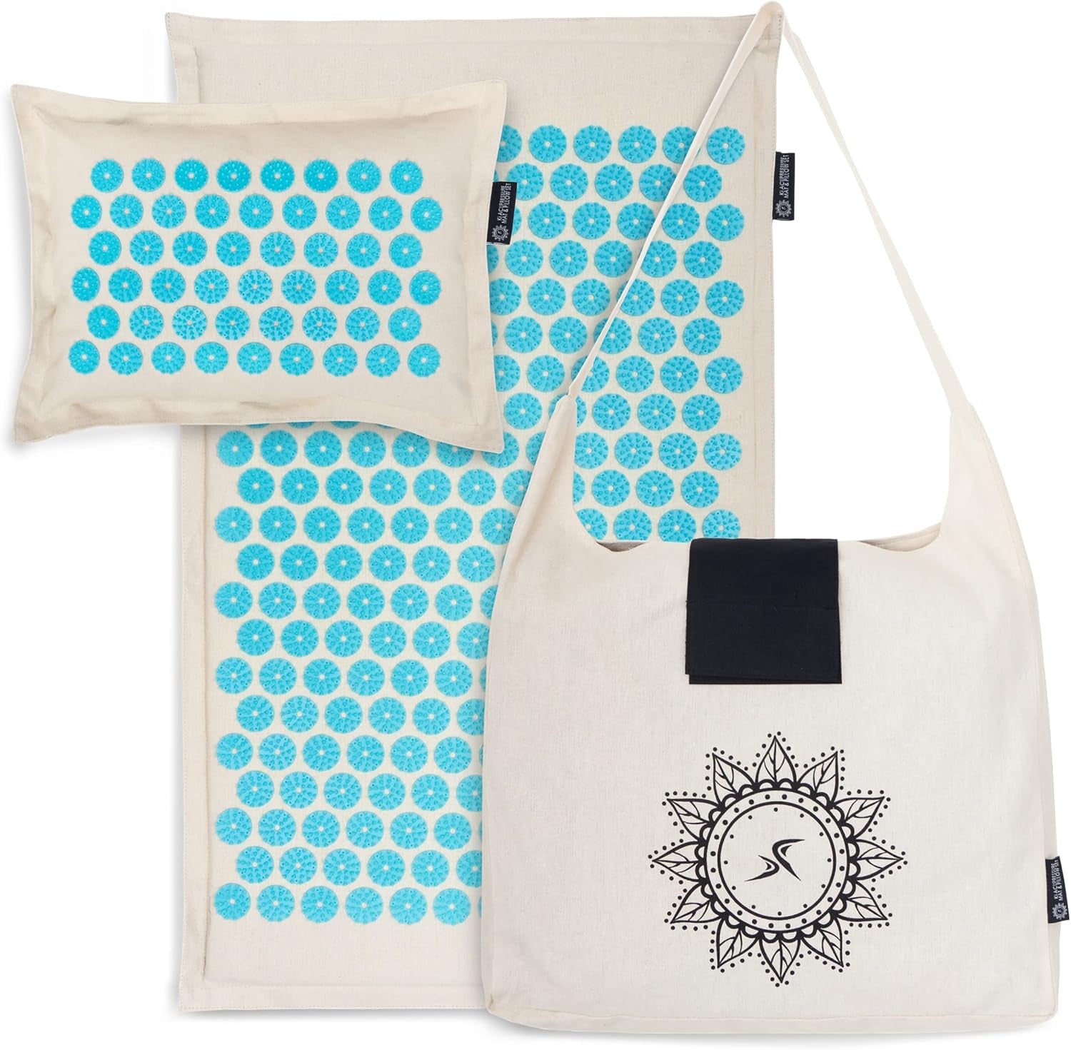 Ki Acupressure Mat and Pillow Set with 100% Natural Linen for Back/Neck Pain Relief and Muscle Relaxation, Sand Dunes