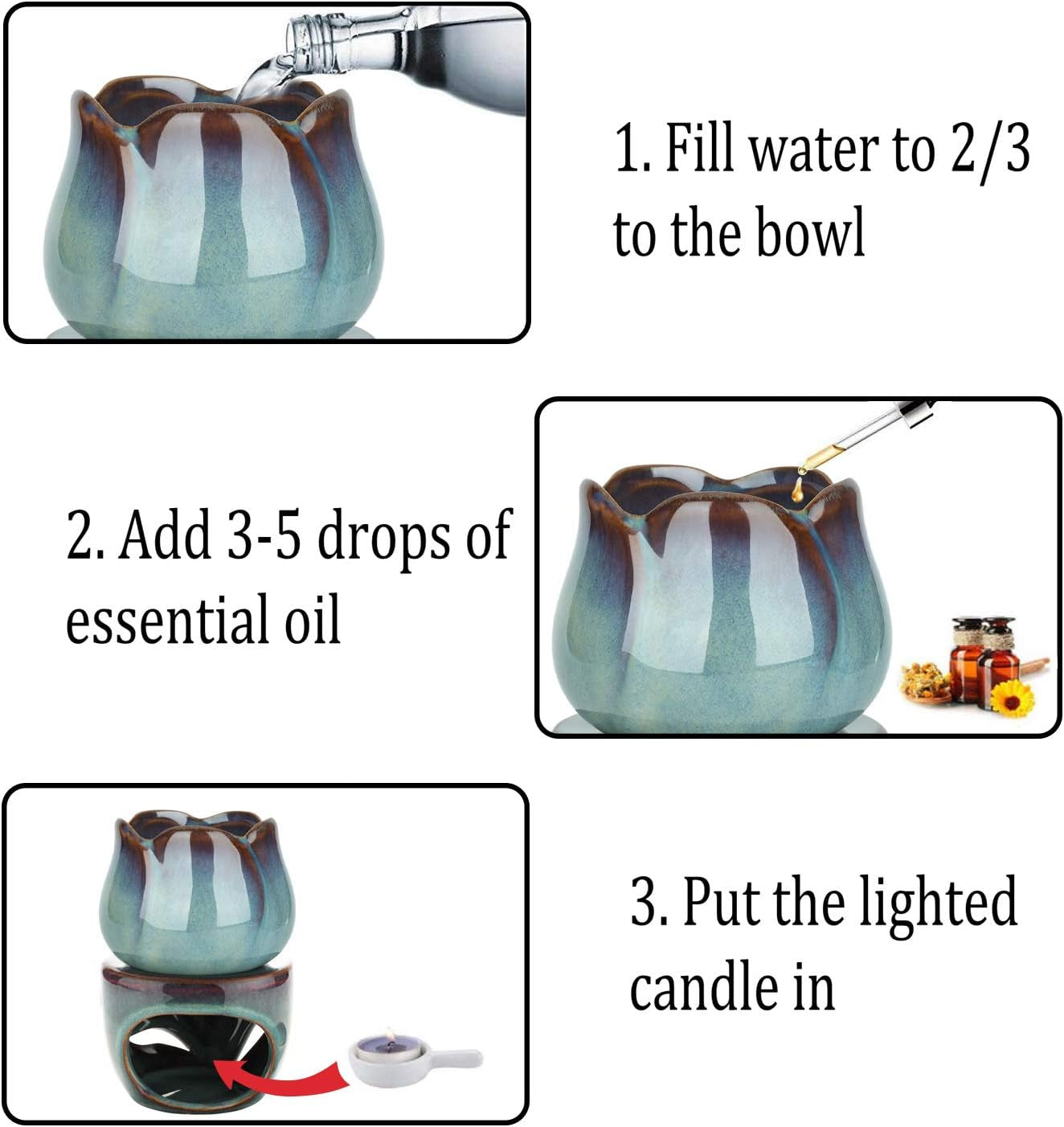 Wax Melt Burners Essential Oil Burner Set of 2, Aromatherapy Aroma Burner Ceramic Oil Diffuser Candle Tealight Holder Home Bedroom Decor Christmas Housewarming Gift