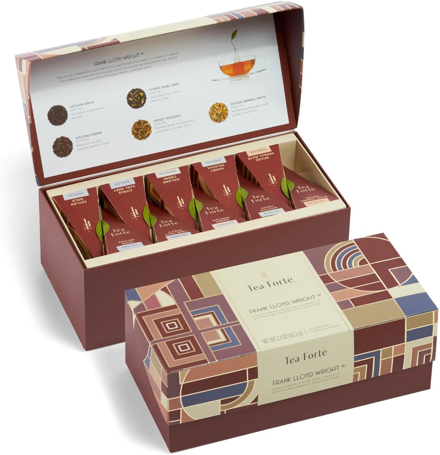 Wellbeing Assorted Presentation Box Tea Gift Set, 20 Count, 2 of Each Variety Individually Wrapped Handcrafted Pyramid Infuser Bags