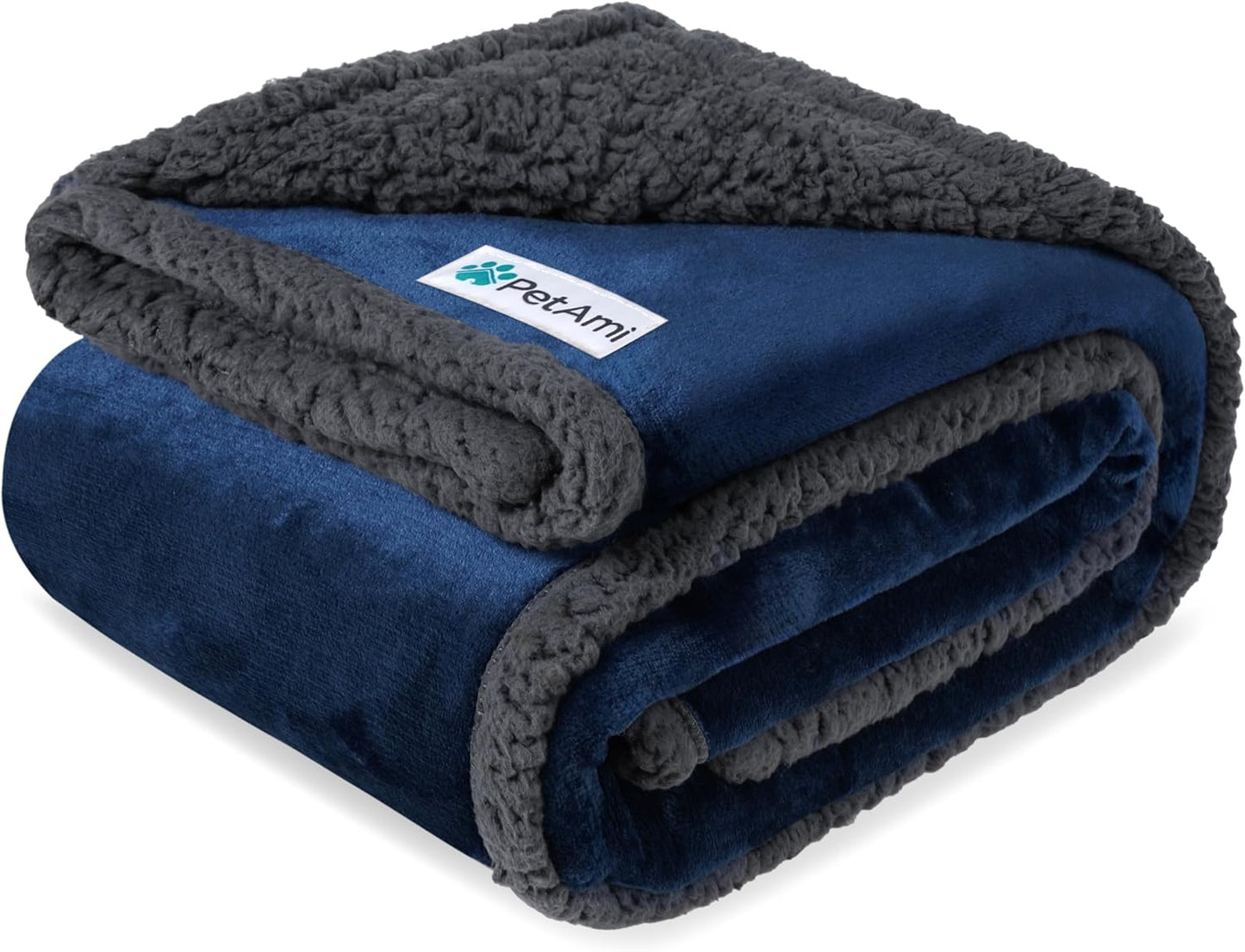 Waterproof Dog Blanket for Small Medium Dog Puppy Cat Throw for Couch Cover Leakproof Protection, Sherpa Fleece, Reversible Soft Washable 29X40 Plaid Navy Blue