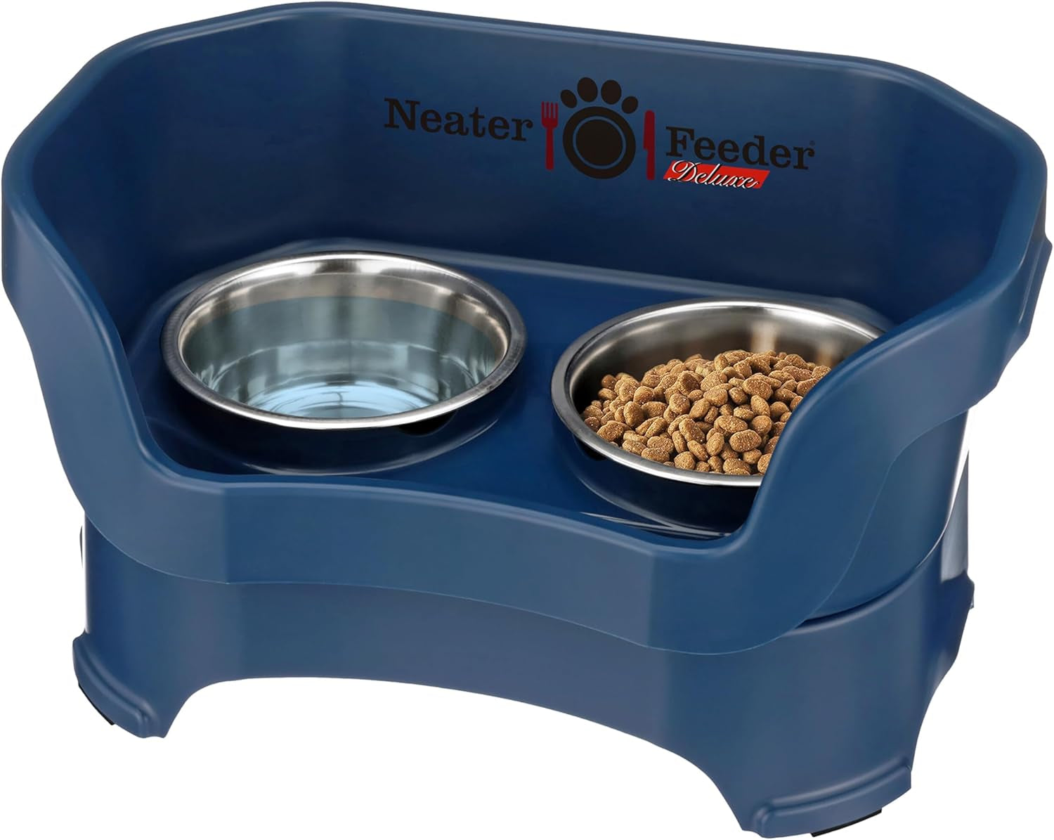 Neater Feeder Deluxe Mess Proof Dog Bowls Elevated for Small Dogs under 19 Lbs, Made in USA, No Spill Raised Dog Food Bowl Stand Feeding Station, Food and Water Bowl Set, Grey
