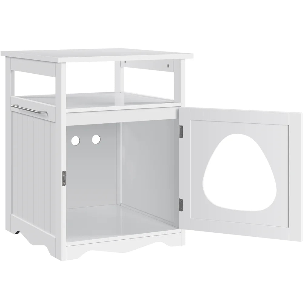Wooden Cat Litter Box Enclosure with Open Shelf,White