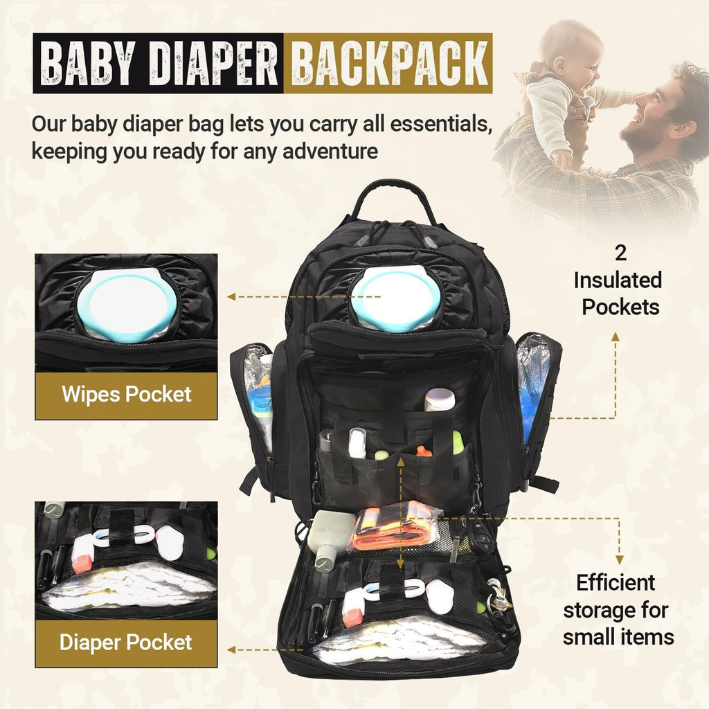 - Baby Diaper Backpack, Military-Grade, Waterproof, Compact Baby Travel Bag with Diaper Changing Mat