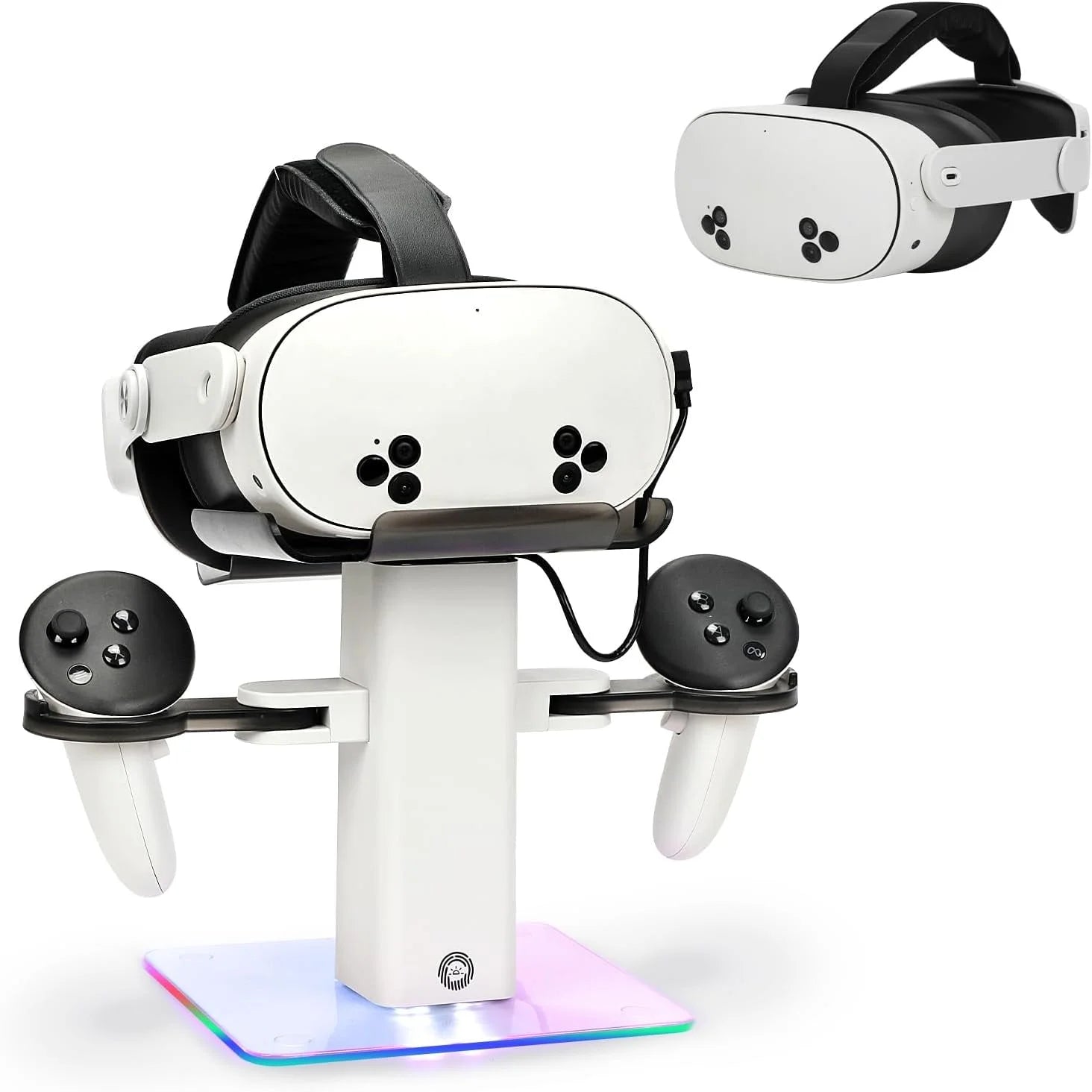 VR Stand Headset Charging Dock for Quest 3S/Quest 3/Quest 2, VR Headset Display Stand and Stable Bracket Storage Base, Bottom RGB LED Light