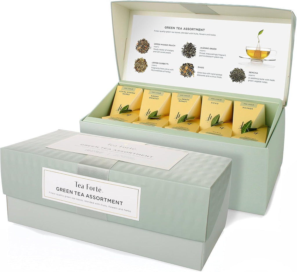 Wellbeing Assorted Presentation Box Tea Gift Set, 20 Count, 2 of Each Variety Individually Wrapped Handcrafted Pyramid Infuser Bags