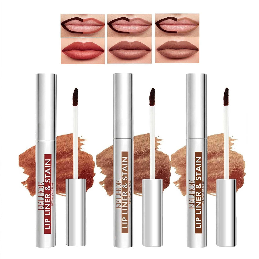 3 Pcs Peel off Lip Liner Stain, Long Lasting Plumper Peel off Lip Stain Liner, Highly Pigmented Waterproof, Transfer-Proof Lip Tint Stain, Matte Finish (3 Colors, A)