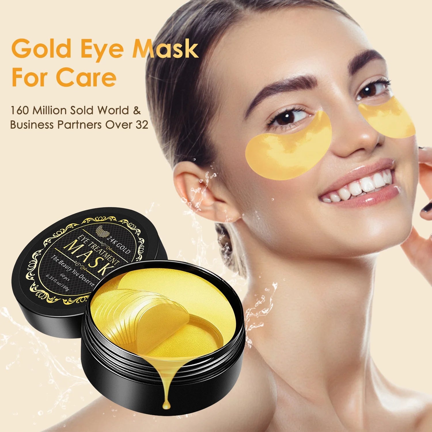 24K Gold Eye Mask Collagen Patches for Hydrating and Firming, Reduce Fine Line, Eye Bags, Wrinkles and Dark Circles-60Pcs