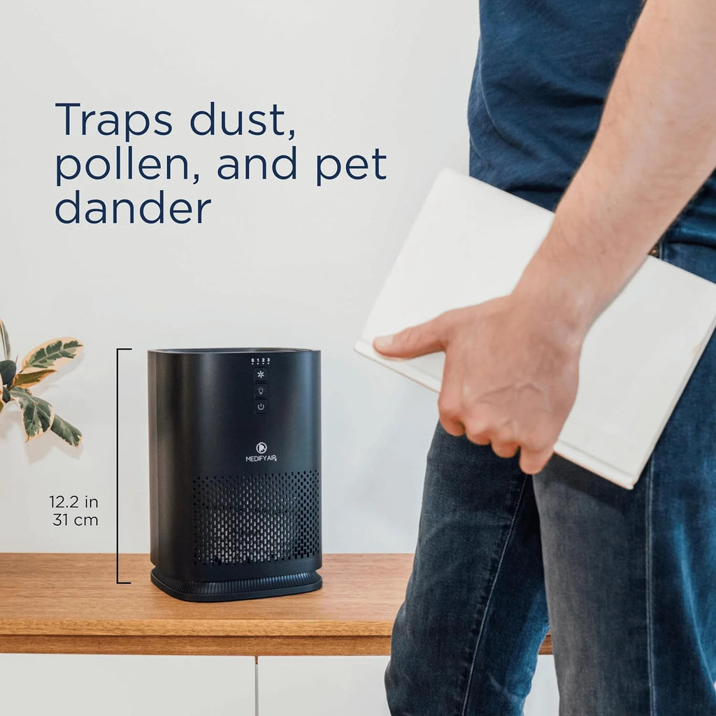 Black MA-14 Air Purifier with HEPA Filters I Smoke Dust Odors Pet Dander I 3 in 1 with Pre-Filter HEPA H13 & Activated Carbon I Removal of 0.1 to 0.3 Microns I 428 Sq Ft Coverage I 1-Pack