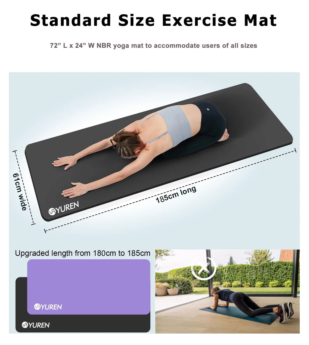 Yoga Mat Thick 15Mm/20Mm Hi-Density NBR Foam In/Outdoor Pilates Exercise Mats, Black W/ Bag