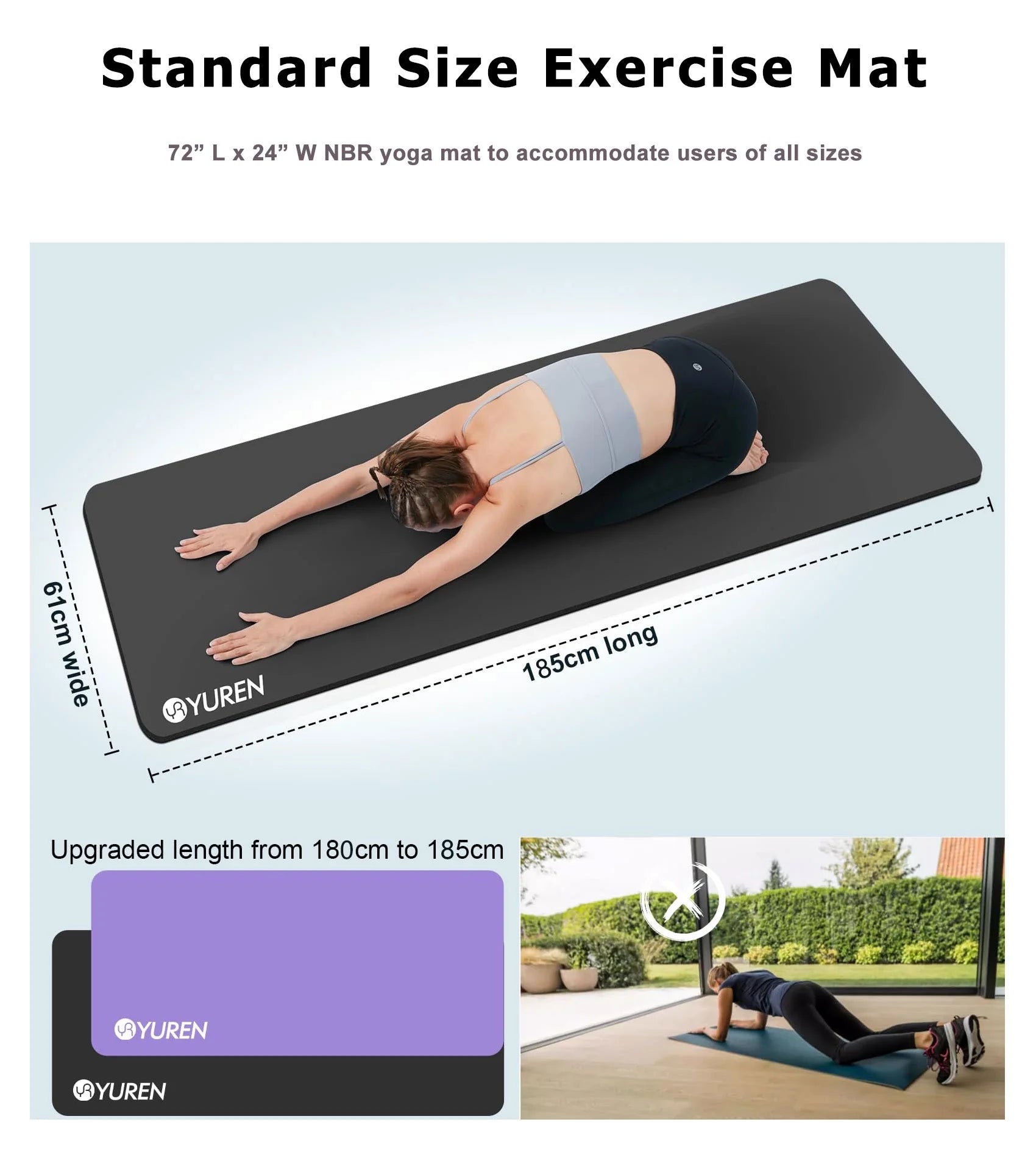 Yoga Mat Thick 15Mm/20Mm Hi-Density NBR Foam In/Outdoor Pilates Exercise Mats, Black W/ Bag