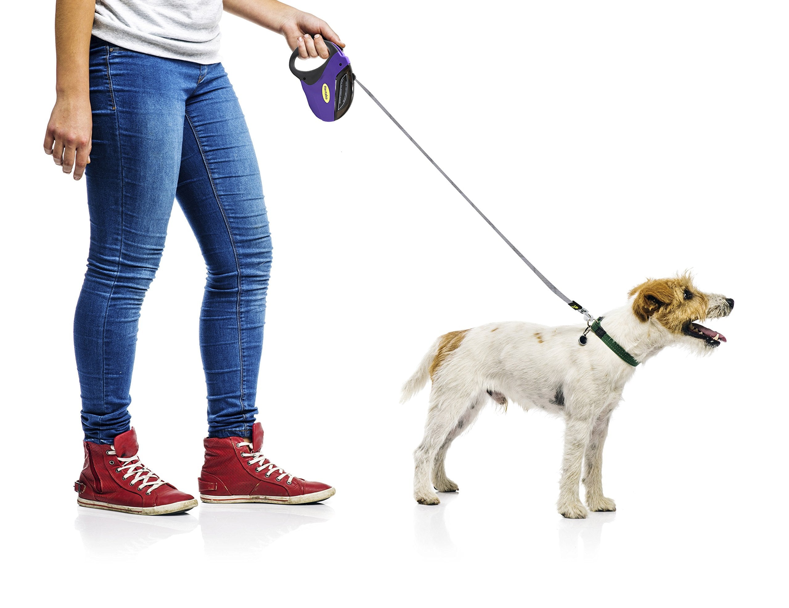 Heavy Duty Retractable Dog Leash - Purple and Black, 16 Foot, Supports up to 110Lbs - Ideal Retractable Dog Leashes for Small, Medium & Large Dogs, Heavy Duty Purple Dog Leash with Thick Rope