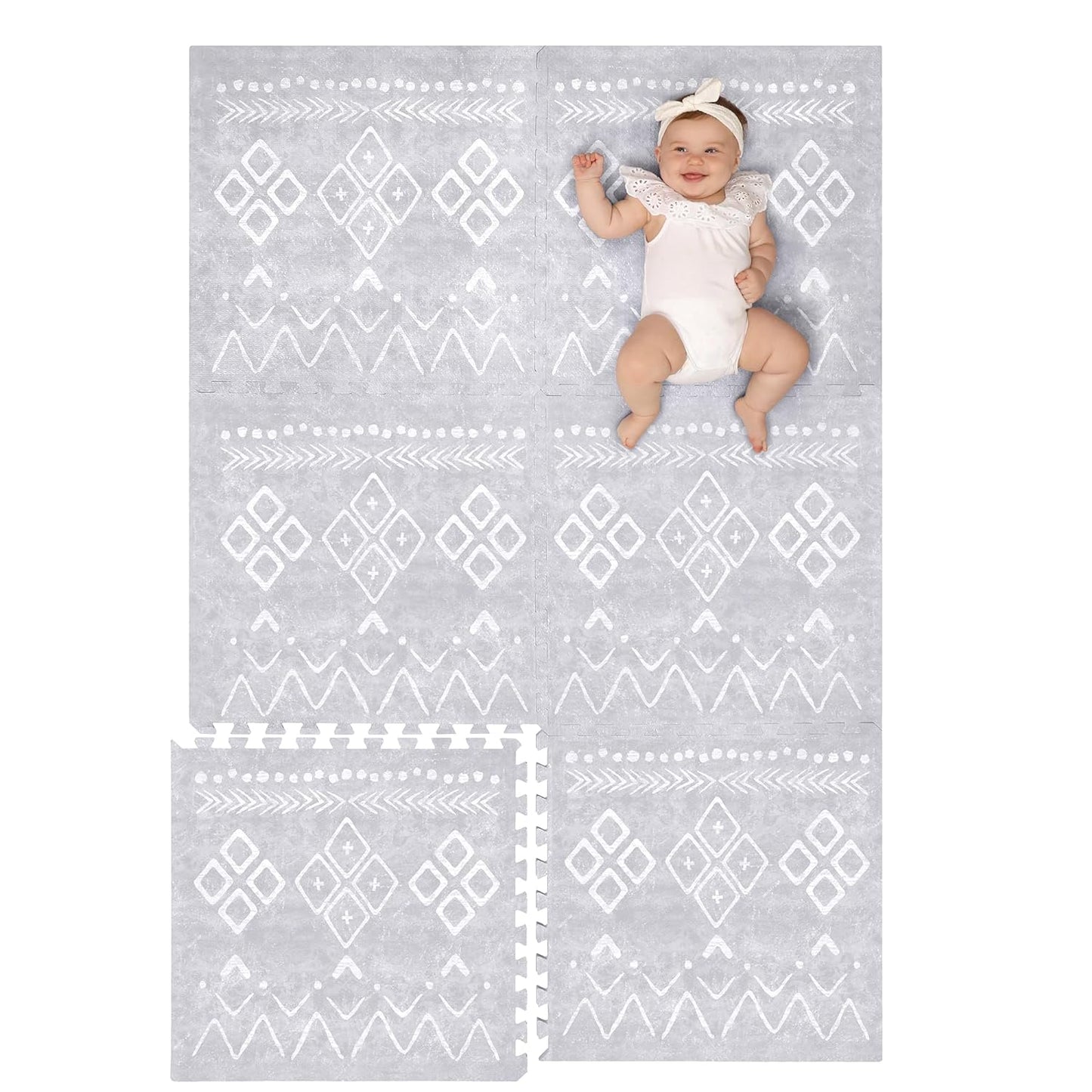 Baby Play Mat for Floor – 4X6Ft Gray | Soft Non Toxic Premium EVA Foam Tiles for Tummy Time, Crawling & Playroom – Waterproof Interlocking Floor Mat for Babies & Toddlers (6 Tiles)