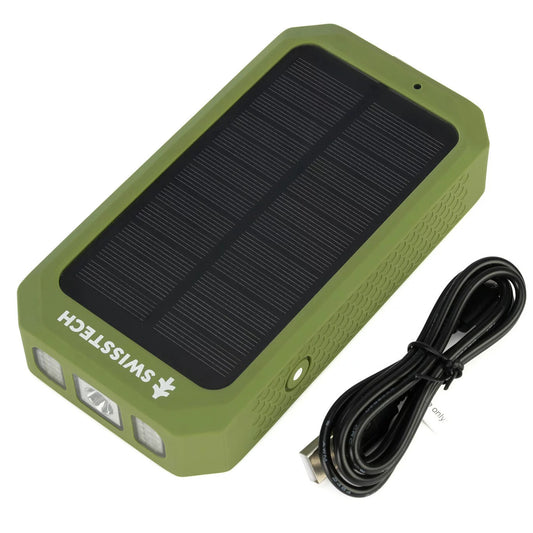 Swiss Tech 20000 Mah SOLAR PORTABLE POWER BANK / WIRELESS CHARGER WEATHER PROOF