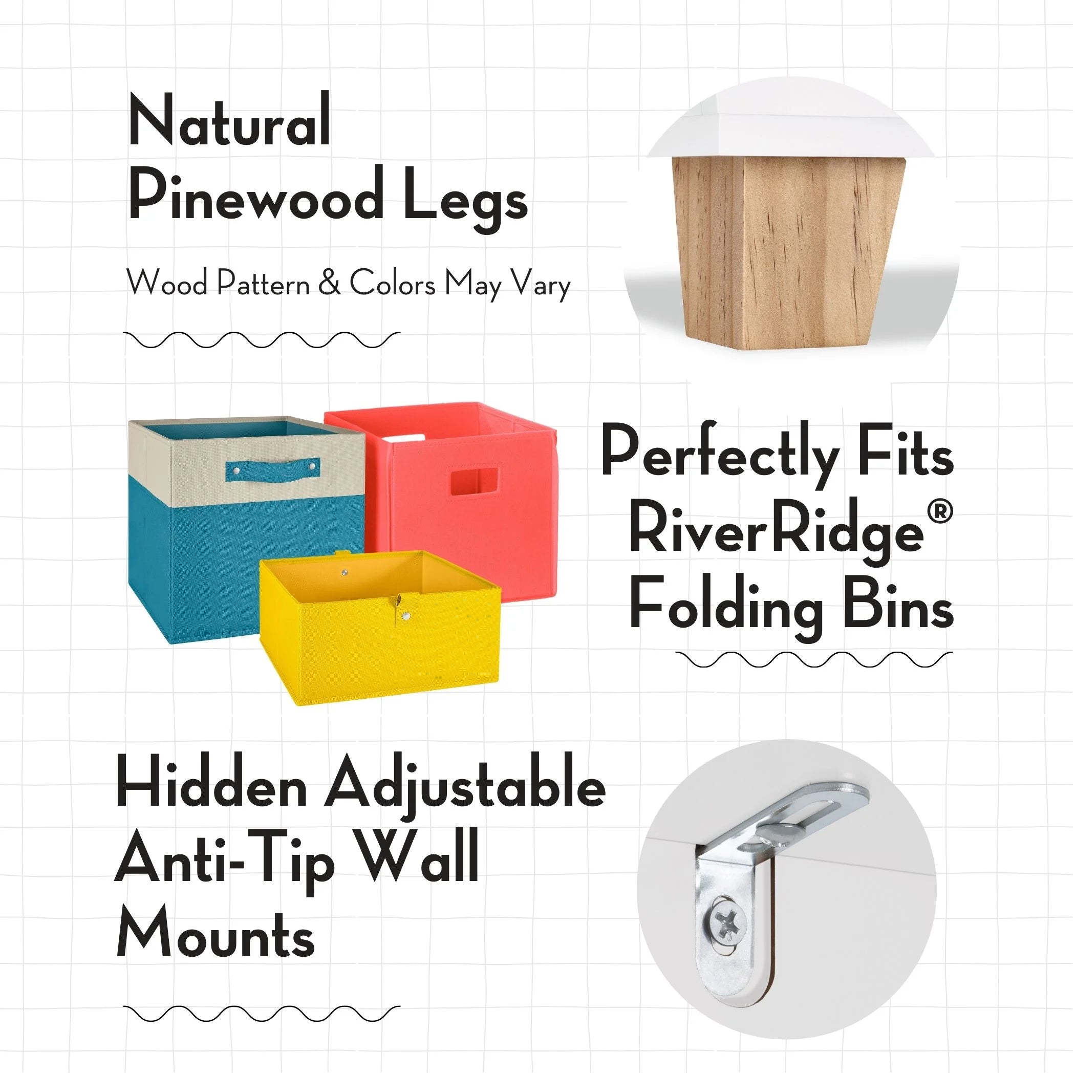 Kids Catch-All 35In Storage Organizer with Cubbies, Bins, and Bookracks - White