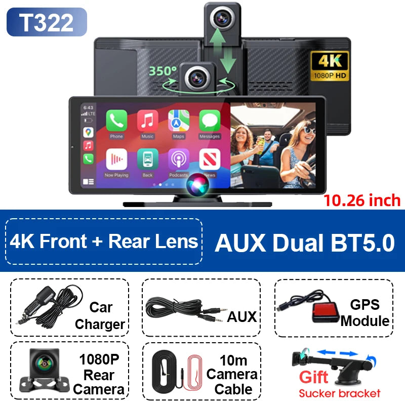 10.26'' Universal Portable Carplay Car Screen Wireless Carplay Screen Wireless Car Stereo Carplay Android Auto Car Touchscreen