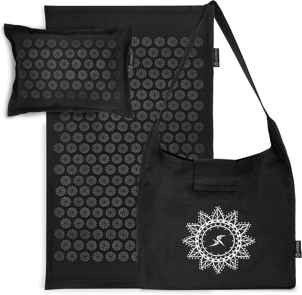 Ki Acupressure Mat and Pillow Set with 100% Natural Linen for Back/Neck Pain Relief and Muscle Relaxation, Sand Dunes