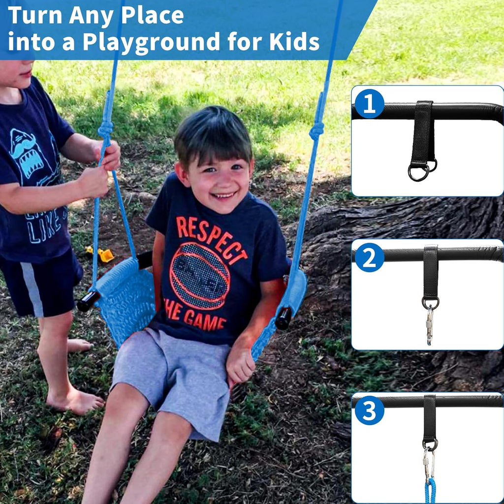Kids Swing for Swing Set, Heavy Duty Rope Swings with Snap Hooks and Straps, 440LBS Capacity, Toddler Swing Seat for Indoor Porch, Outdoor Playground, Tree, Blue