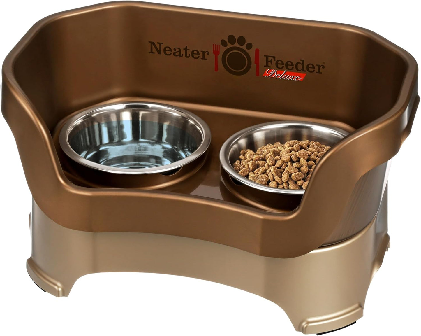 Neater Feeder Deluxe Mess Proof Dog Bowls Elevated for Small Dogs under 19 Lbs, Made in USA, No Spill Raised Dog Food Bowl Stand Feeding Station, Food and Water Bowl Set, Grey
