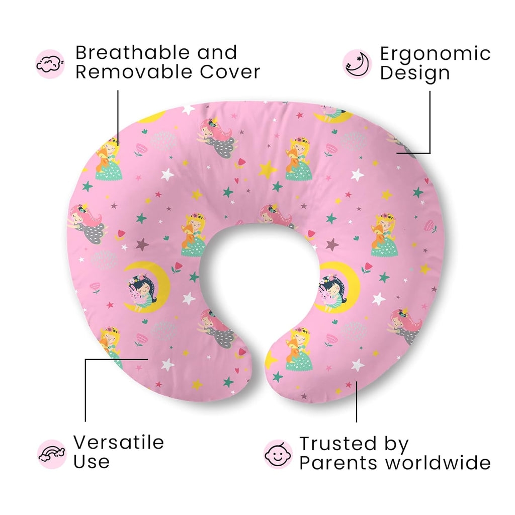 Nursing Pillow for Breastfeeding, Breathable Breast Feeding Pillow and Positioner with Removable Cover for More Support, Tummy Time and Bottle Feeding Support Pillow, Moon Fairy