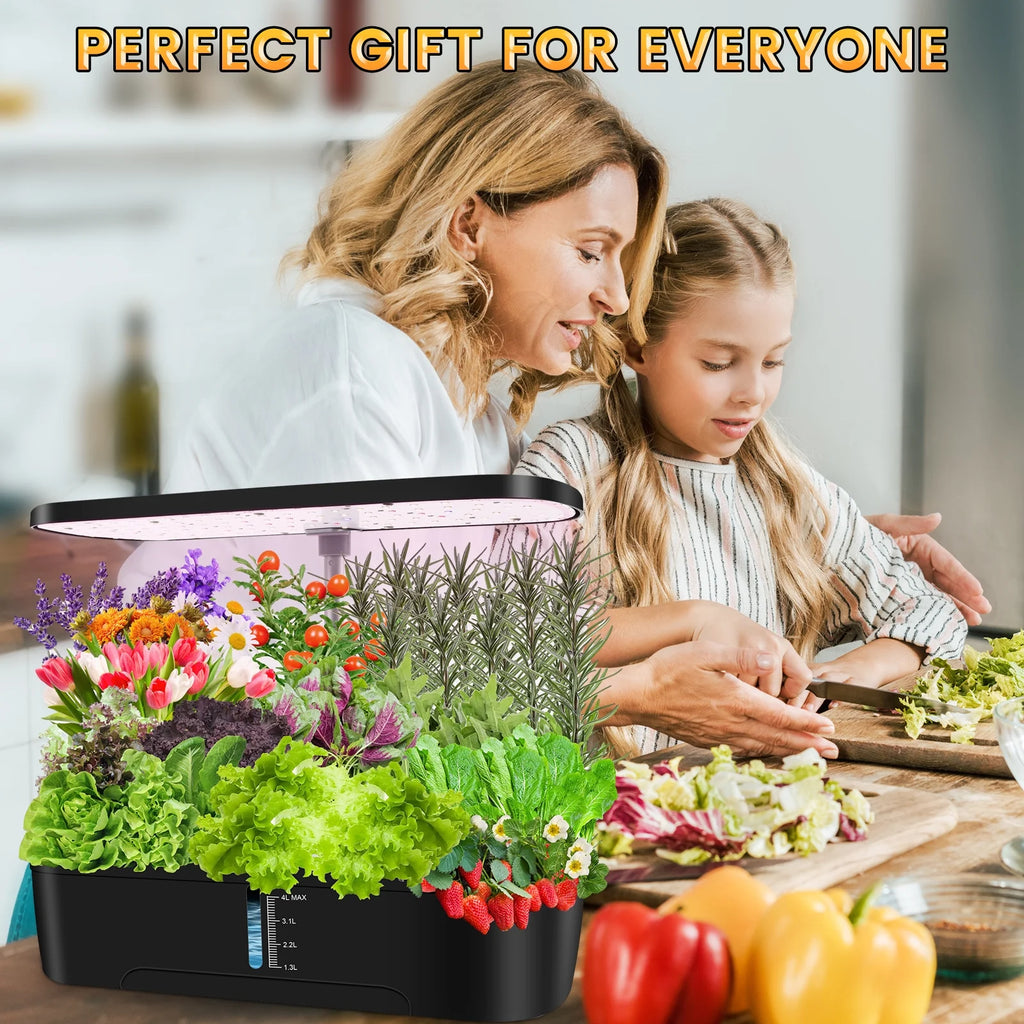 12 Pods Hydroponics Growing System,  Indoor Herb Garden Kit with Grow Lights, Height Adjustable Planting Germination Kit with Pump, Gardening Gifts Home Decor