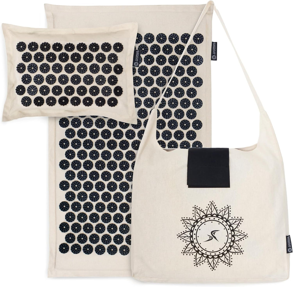 Ki Acupressure Mat and Pillow Set with 100% Natural Linen for Back/Neck Pain Relief and Muscle Relaxation, Sand Dunes