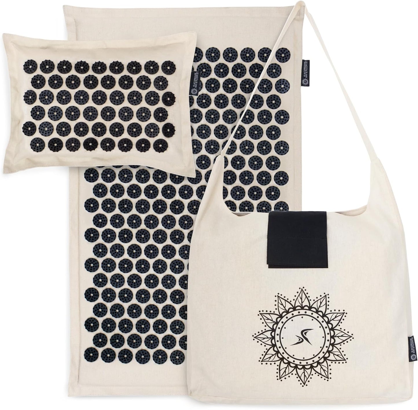 Ki Acupressure Mat and Pillow Set with 100% Natural Linen for Back/Neck Pain Relief and Muscle Relaxation, Sand Dunes