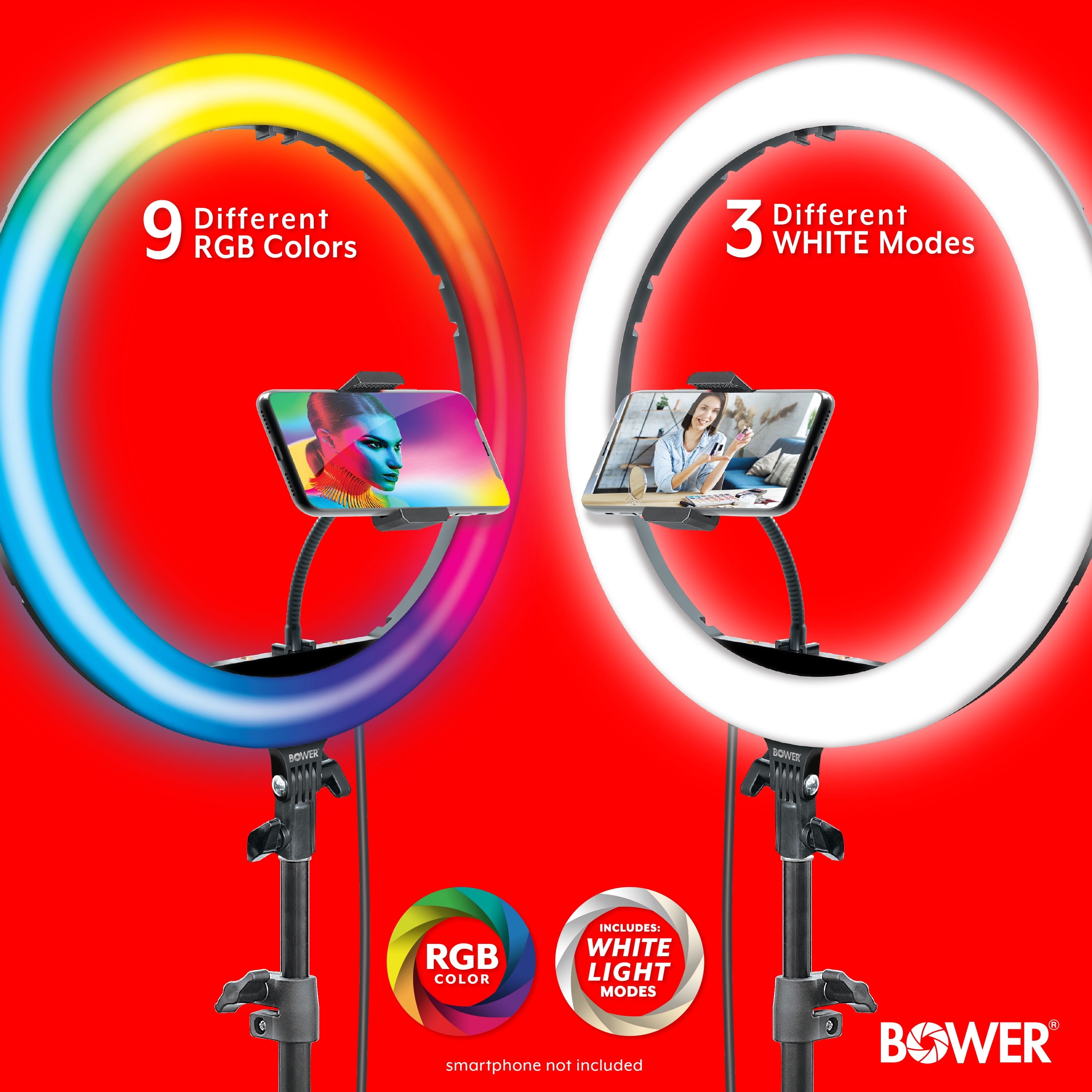 Brand 16-Inch White and RGB LED Ring Light Kit with Tripod; Black