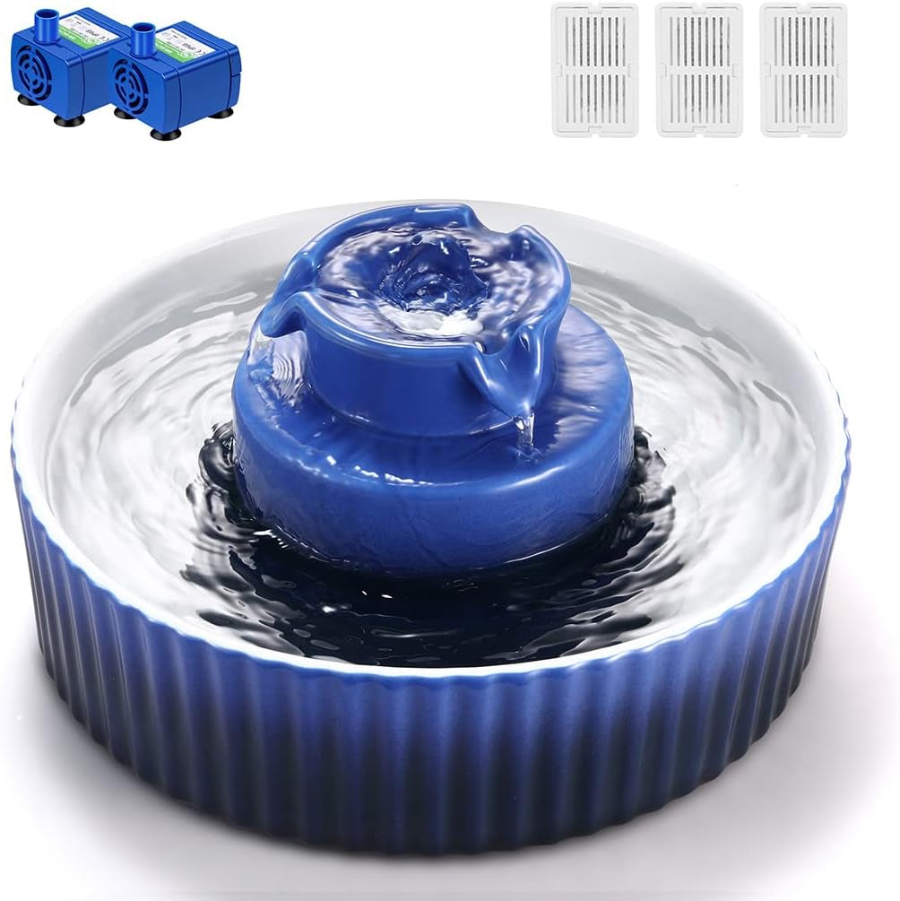 Ceramic Cat Water Fountain, 2.1L/71Oz Cupcake Cat Fountain for Dog and Cat Indoor, 2 Ultra Quiet Pumps (Green)