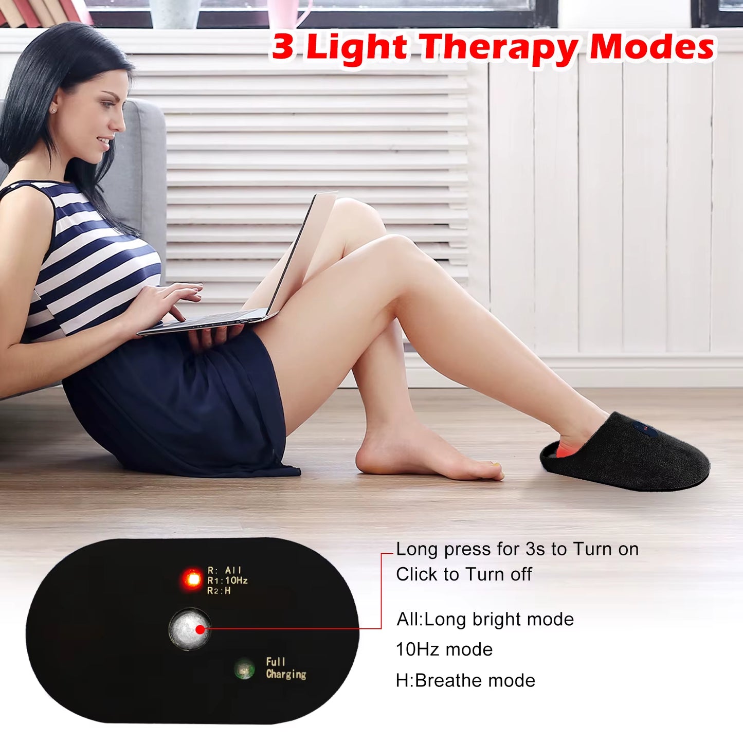 460Nm 660Nm 850Nm Blue Red Infrared Light Rechargeable Wearable Device Pain Relief LED Feet Therapy Slipper