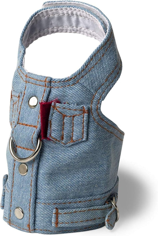 Dog Harness Jean Jacket, Blue, XX Small