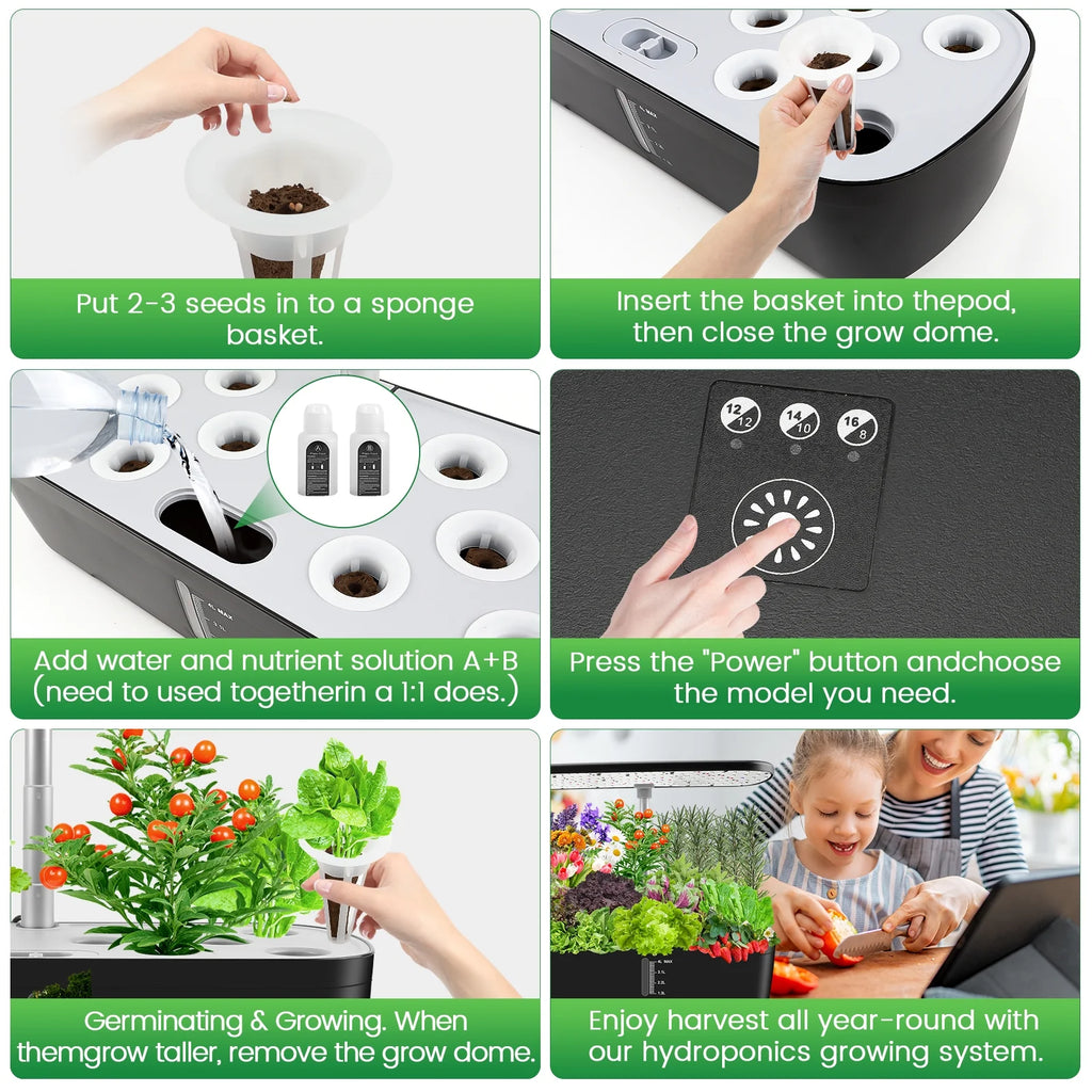 12 Pods Hydroponics Growing System,  Indoor Herb Garden Kit with Grow Lights, Height Adjustable Planting Germination Kit with Pump, Gardening Gifts Home Decor