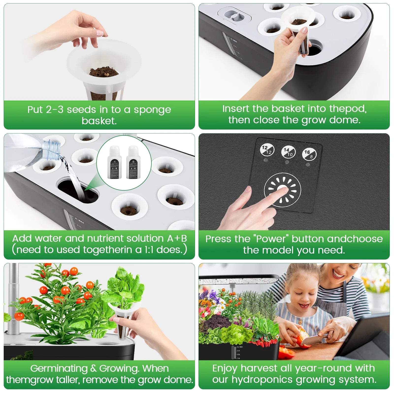 12 Pods Hydroponics Growing System,  Indoor Herb Garden Kit with Grow Lights, Height Adjustable Planting Germination Kit with Pump, Gardening Gifts Home Decor