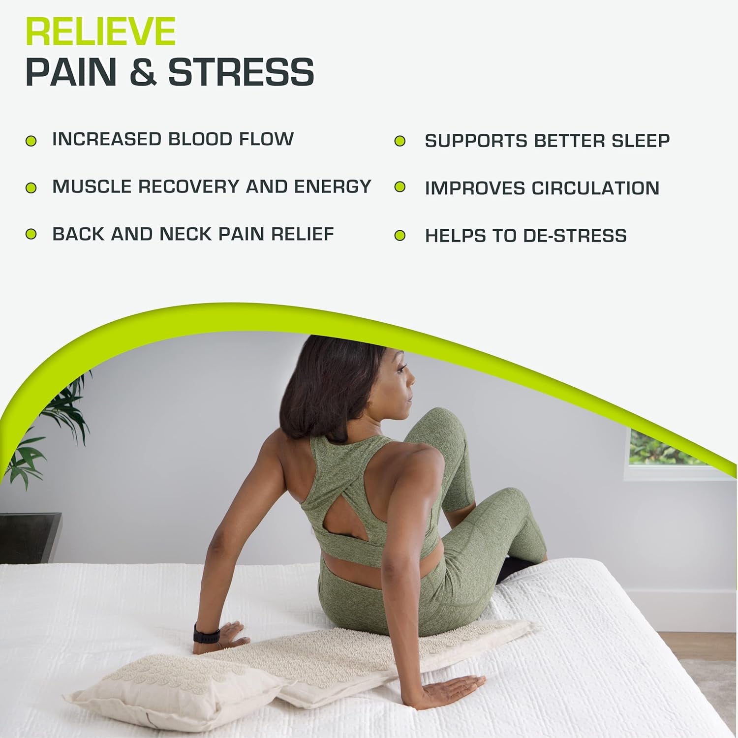 Ki Acupressure Mat and Pillow Set with 100% Natural Linen for Back/Neck Pain Relief and Muscle Relaxation, Sand Dunes