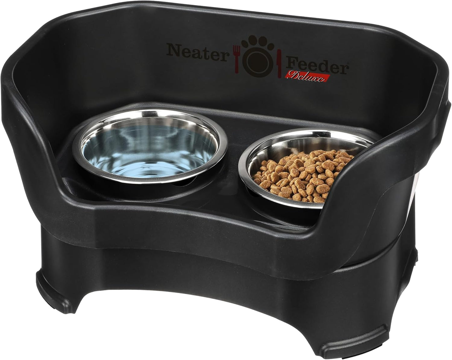 Neater Feeder Deluxe Mess Proof Dog Bowls Elevated for Small Dogs under 19 Lbs, Made in USA, No Spill Raised Dog Food Bowl Stand Feeding Station, Food and Water Bowl Set, Grey